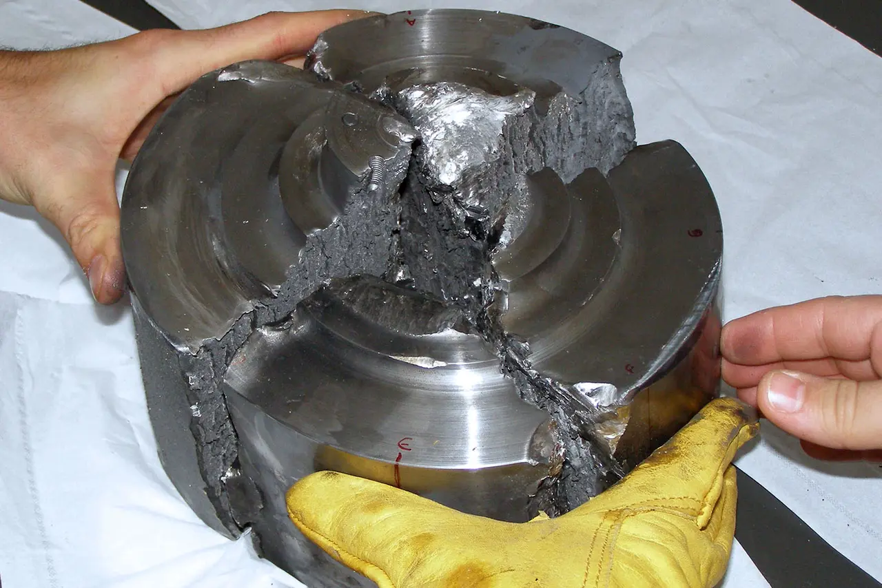 Fragments of a test rotor after bursting